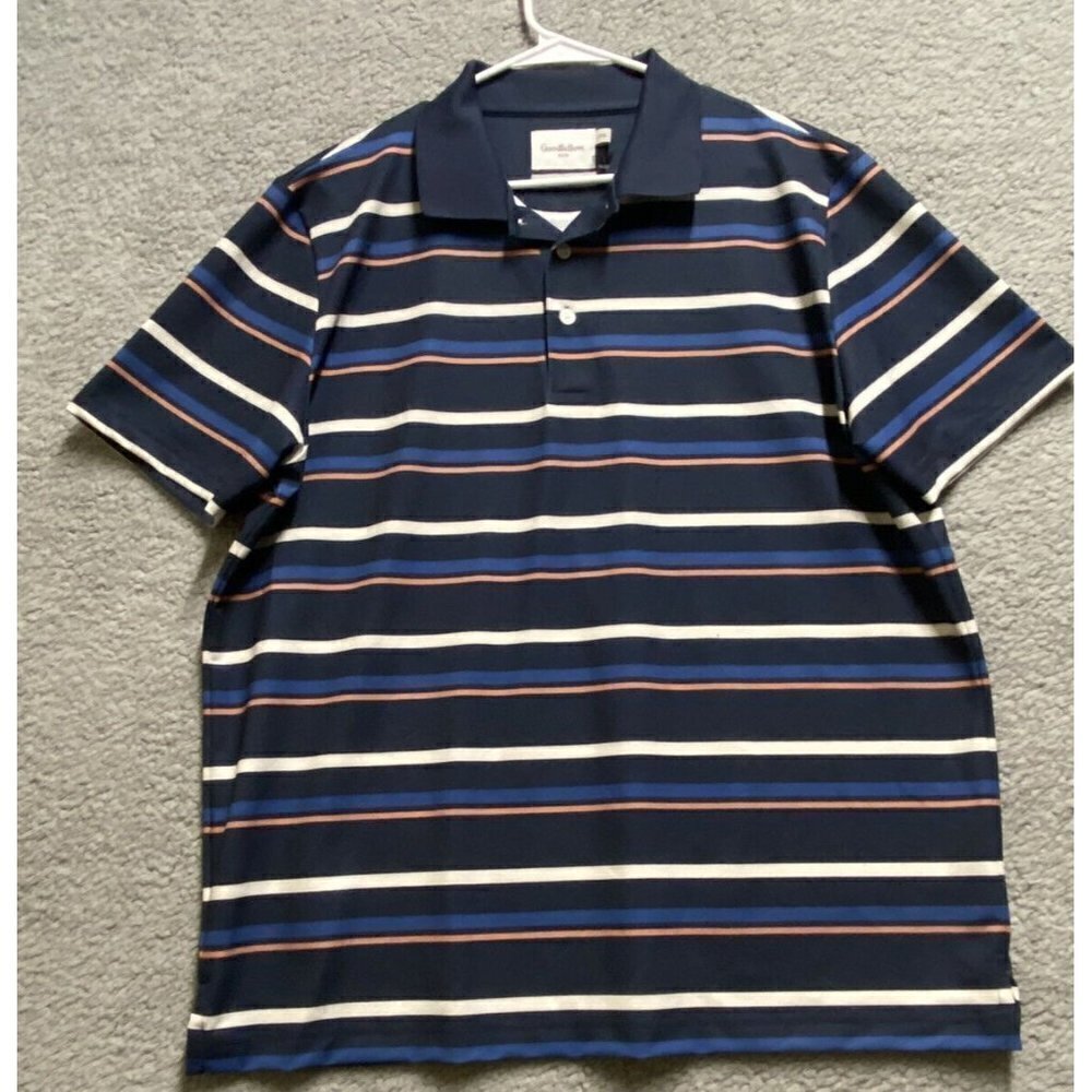 Good Fellow Men's Casual Blue Black Striped Short Sleeve Golf Polo Shirt XXL New